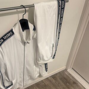 INC International Concepts White Performance Jacket with Black Logo Trim